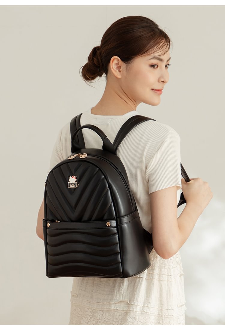 Hello Kitty x Arnold Palmer Large Backpack Black Quilted Fashion Backpack  with Gold Accents Holiday Gift Ideas