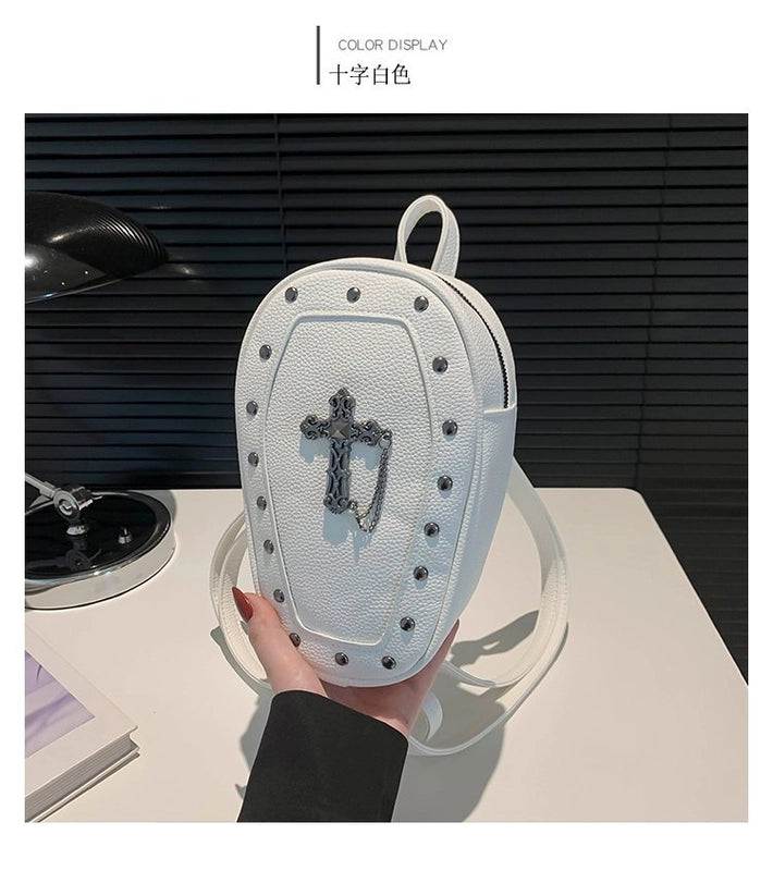 Halloween Women’s Medium Pu Leather Cross Skull Streetwear Oval Zipper Fashion Backpack