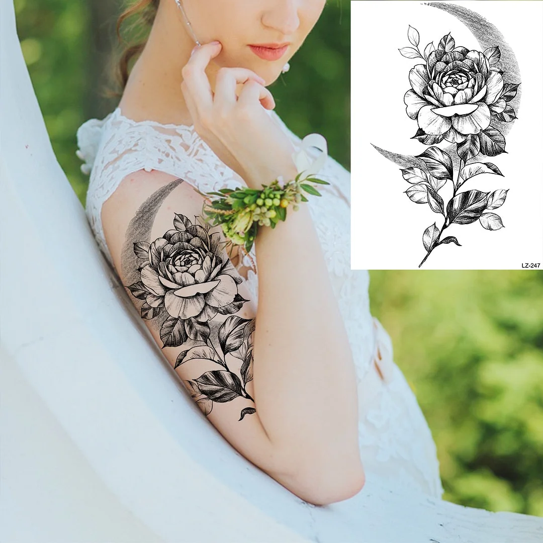 3D Large Peony Flower Temporary Tattoos For Women Girl Arm Thigh rose skull Realistic Fake Tattoo Body Art Tatoo Paper