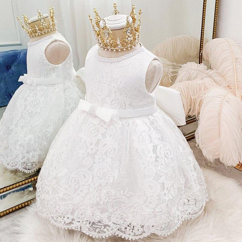 2021 White Dress Ceremony 1st Birthday Dress For Baby Girl Clothes Beading  Princess Dress Ball Gown Party  Dresses 2 1- 5 Years