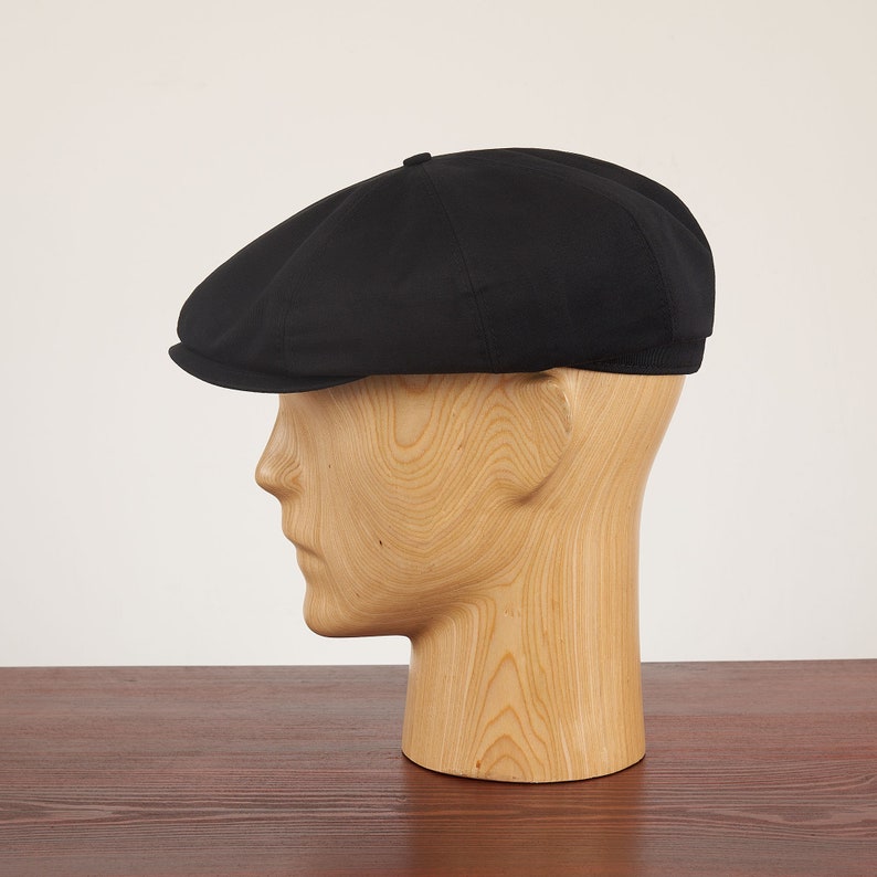 SHELBY Cotton 8 Panels Newsboy Apple PEAKED  Cap Bandit Hooligan Ivy Large Crown Hat Vintage Gangster Summer Spring Light Airy BLACK