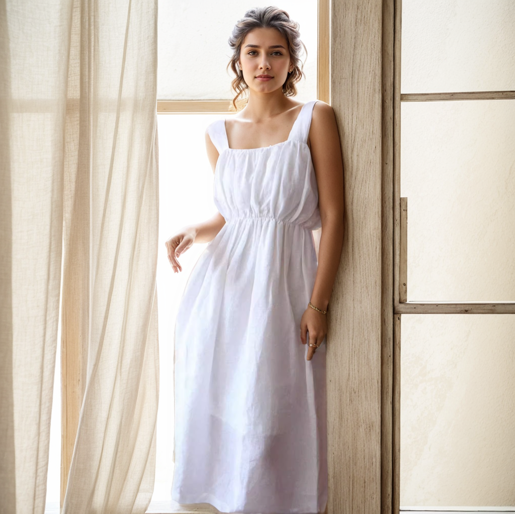 100% European Linen Long Sling Dress REAL SILK LIFE
