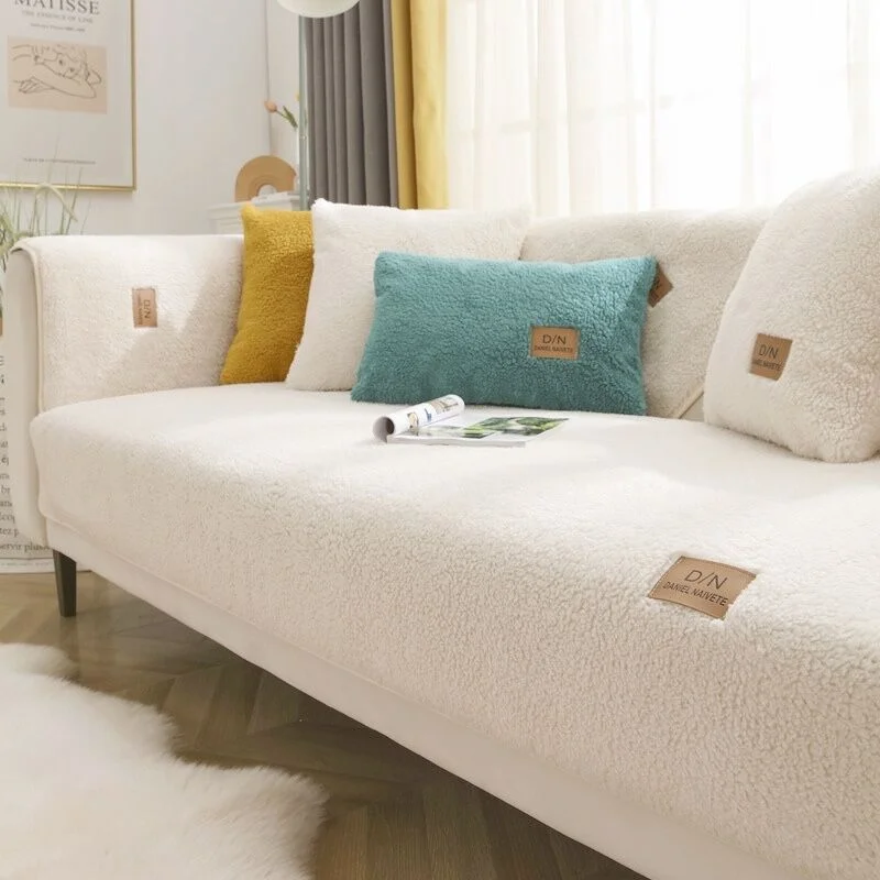 Nigikala Soild Color Sofa Covers Towel Soft Plush Couch Cover For Living Room Bay Window Pad L-shaped Sofa Decor