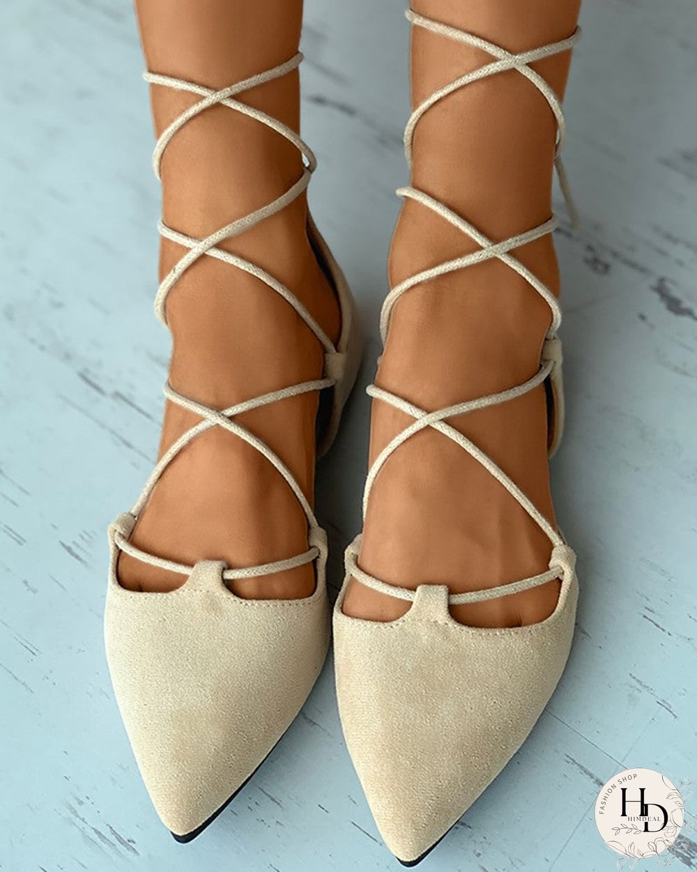 Pointed Toe Suede Strappy Slip-On Flats