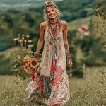 Women's Boho Floral Art Comfy Sleeveless Maxi Dress - Image 2