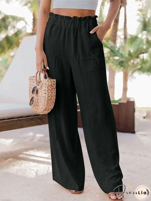 Pants Casual Ruffled Patch Pocket Wide-Leg Pants for Women