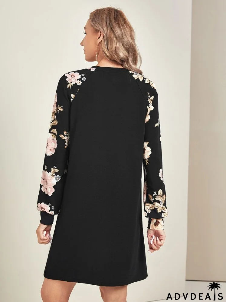 Floral Print Raglan Sleeve Dress