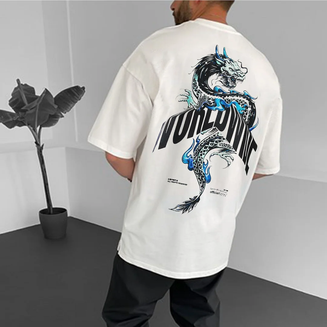 Men's Oversized Oriental Dragon Print T-Shirt