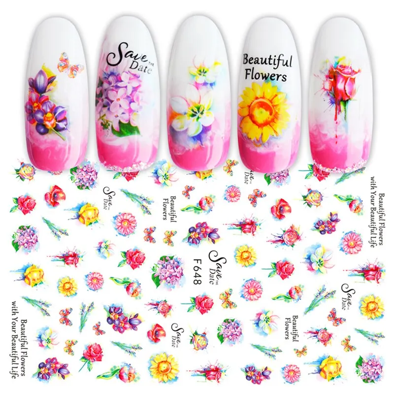 Spring 3D Embossed Floral Nail Sticker Adhesive Plants Leaves Flowers Fruit Transfer Sticker Decals Nail Art Decoration-Nail Inspo