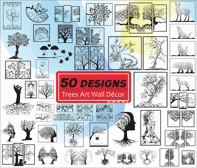 Vector Wall Art Collection 50 Unique Tree Designs for Home D&eacute;cor