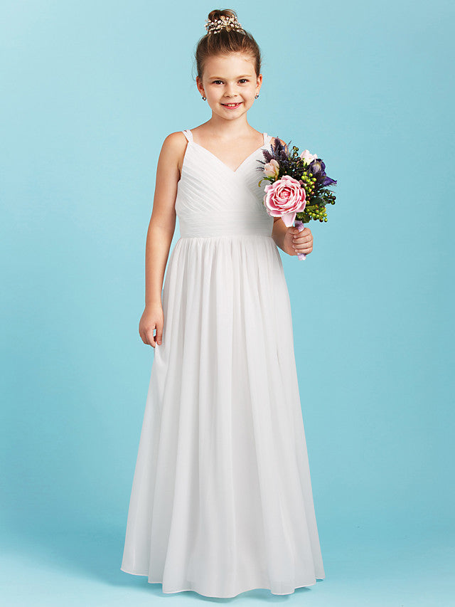 Oknass Princess A-Line Spaghetti Strap Floor Length Chiffon Flower Girl Dress With Sash Wedding Party Open Back