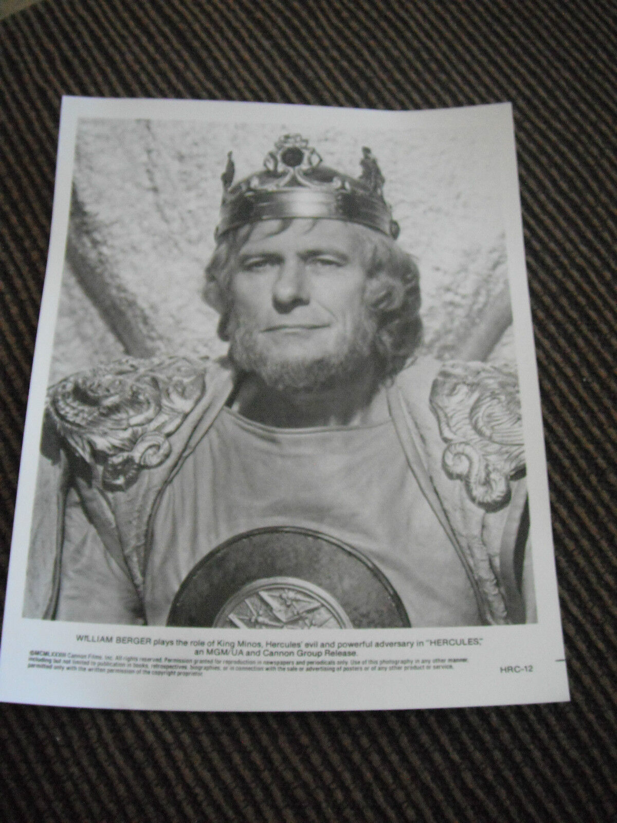 Hercules William Berger B&W 8x10 Promo Photo Poster painting Original Publicity Lobby Still