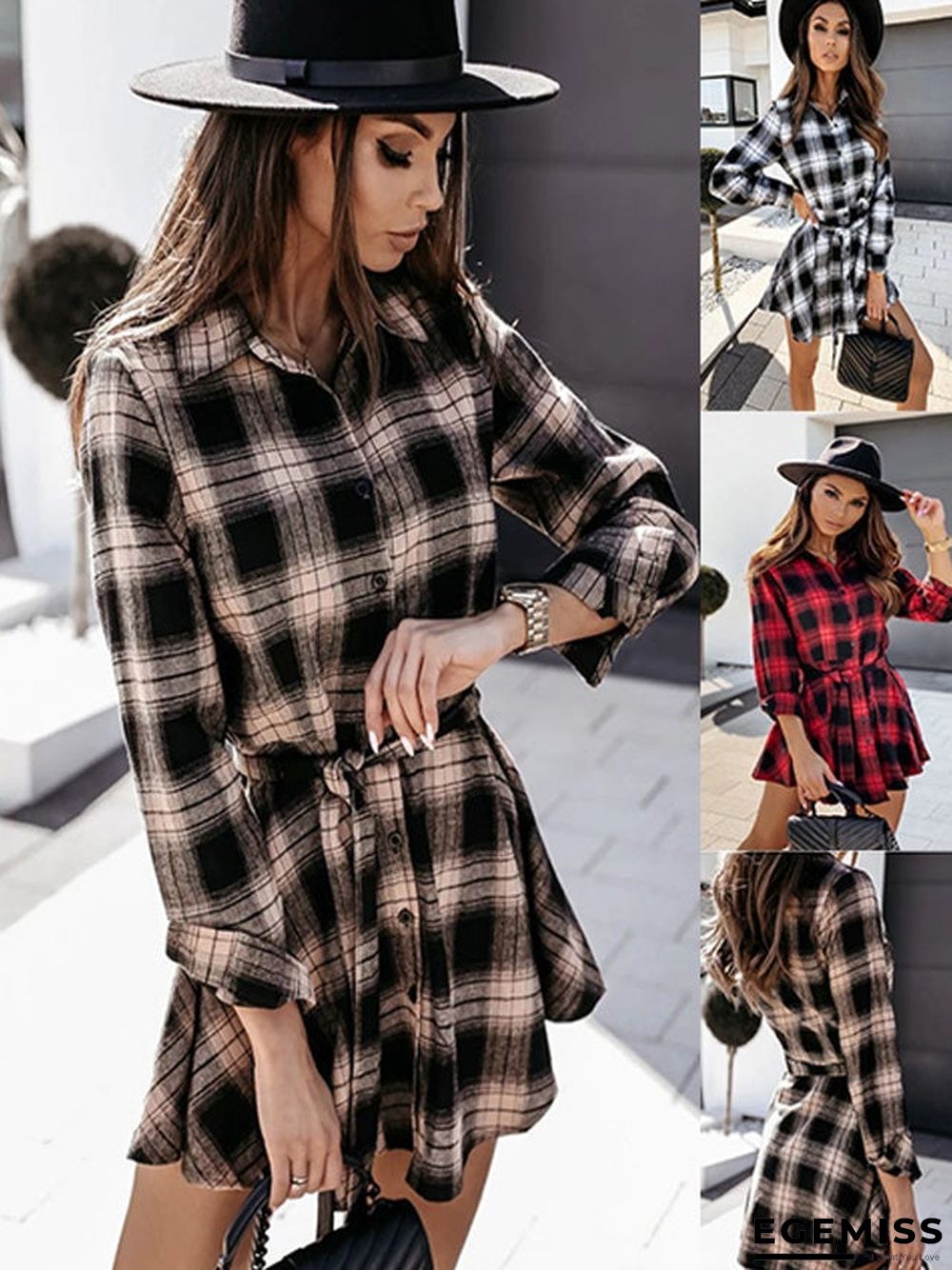 Autumn and Winter Fashion Sexy Printed Shirt Plaid Dress Skirt | EGEMISS