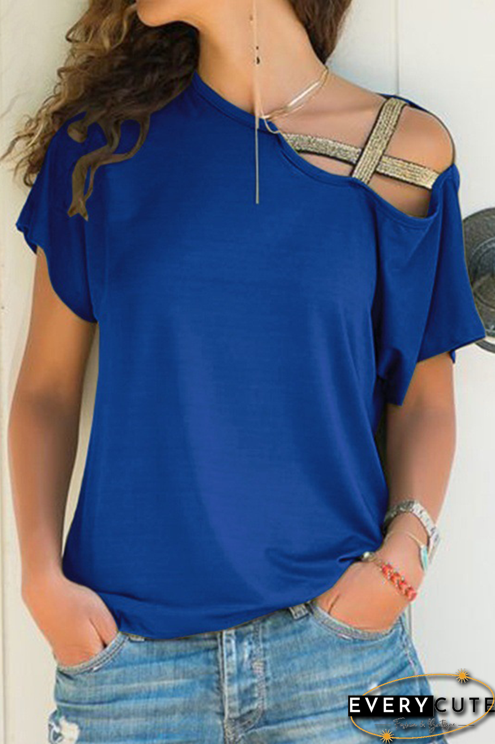 Casual Solid Oblique Collar T-Shirts(7 Colors)