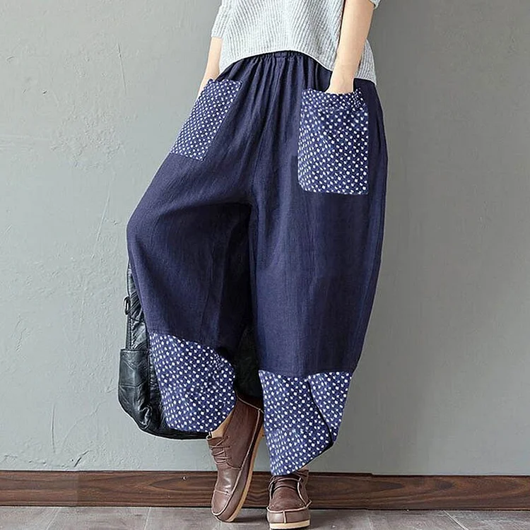 Spring Autumn Fashion Women Cotton Linen Pencil Pants Casual Print Patchwork Loose Long Trousers Elegant Streetwear Lady Pants