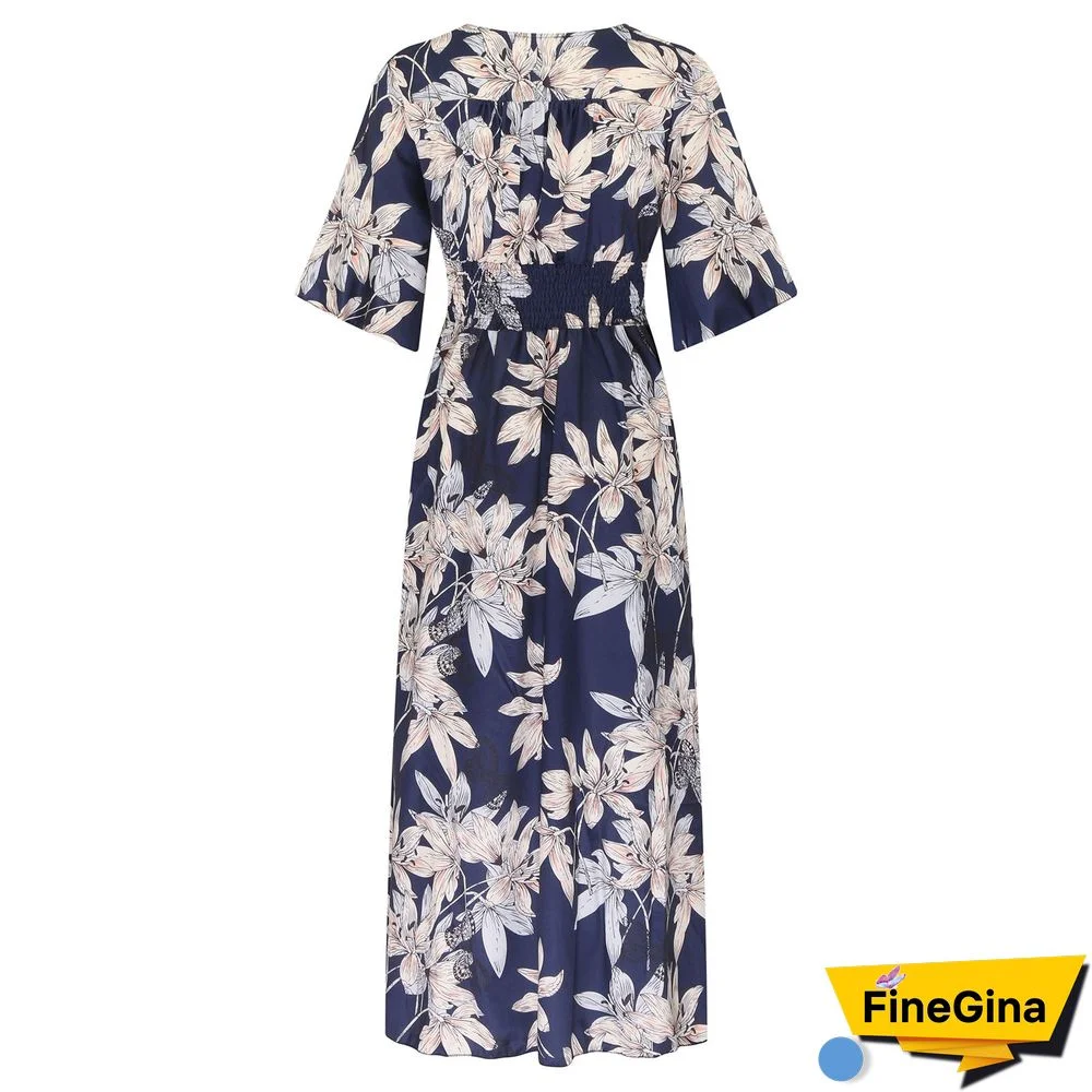 Light New V-neck Elegant Short-sleeved Printed Dress