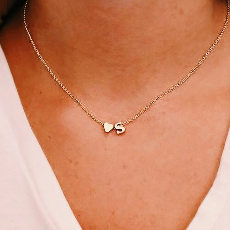Personalized Initial Necklace with Heart Charm Name Necklace for Her