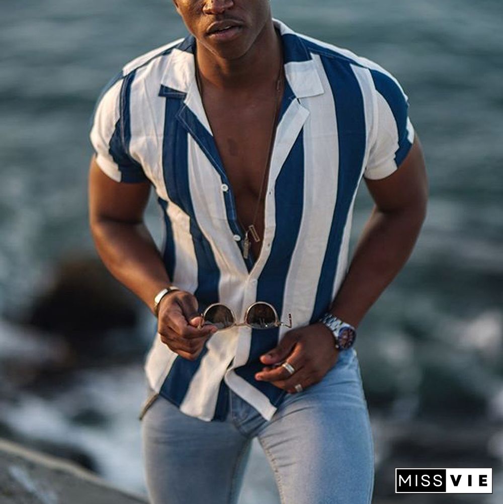 Striped Print Short Sleeve Shirt