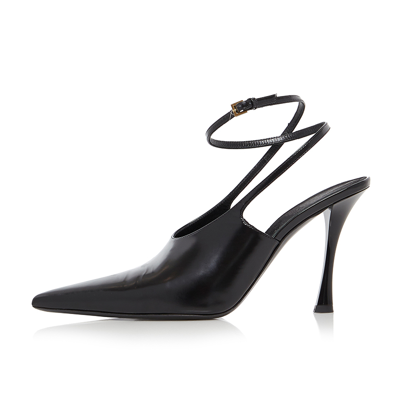 GOOSHOE Black Ankle Strap Buckle Pointed Toe Stiletto Heel Pumps