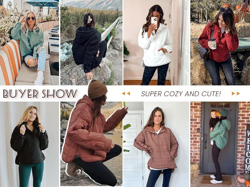 Tanming Women's Oversized Puffer Jacket Quilted Dolman Hoodies Pullover Long Sleeve Lightweight Warm Tops with Big Chest Pocket Tanming Women's Oversized Puffer Jacket Quilted Dolman Hoodies Pullover Long Sleeve Lightweight Warm Tops with Big Chest Pocket