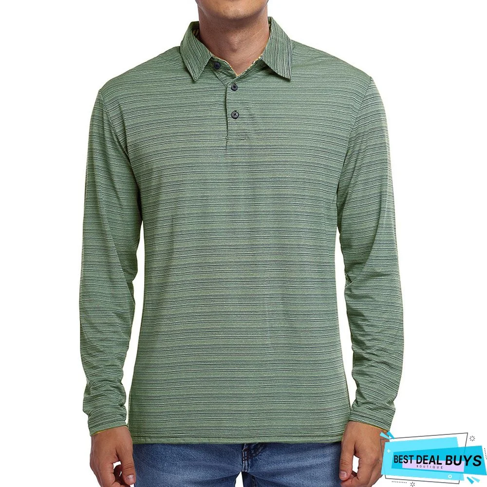 Men's Long Sleeve Striped Polo Shirt Men's Fall Winter Lapel T-Shirt Campaign