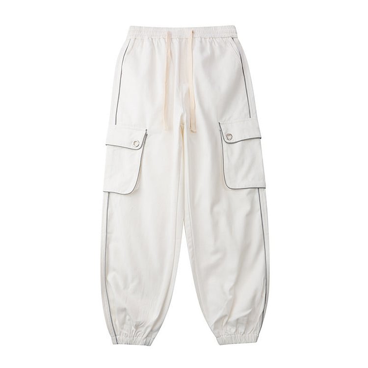 Overalls Men's plus Size Retro Sports High Street Reflective Stripe Ankle Banded Pants Men's Fashion Wear Elastic Waist Casual Pants Men Pants