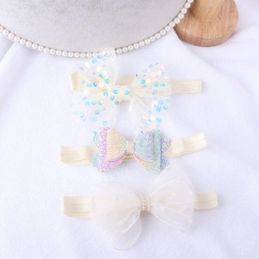 2019 Baby Accessories Beauty 3Pcs/Set Baby Girls Infant Toddler Flower Bow Headband Lace Elastic Hair Band Crown Gifts 0-3T