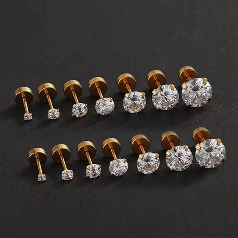 1 Pair Elegant Round Inlay 304 Stainless Steel Zircon 18K Gold Plated Stainless Steel Earrings