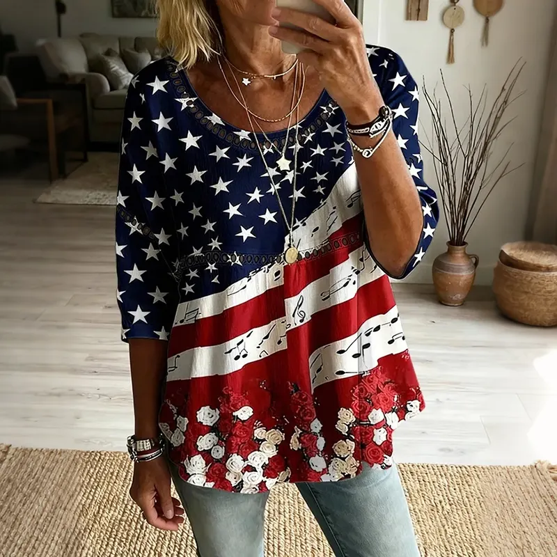  Women's American Flag Printed Cotton T-shirt Westsshops