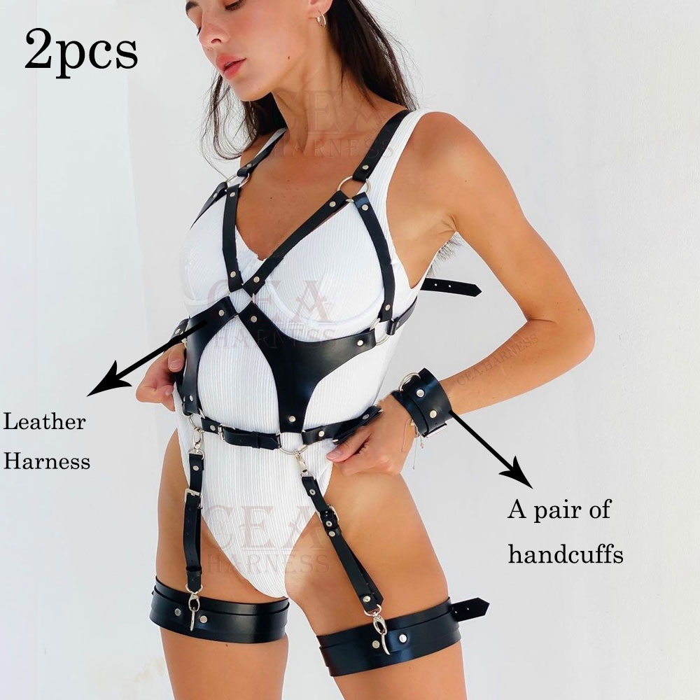 Woherb Sexy Garter Belt Cage PU Leather Harness Woman Bondage Strap