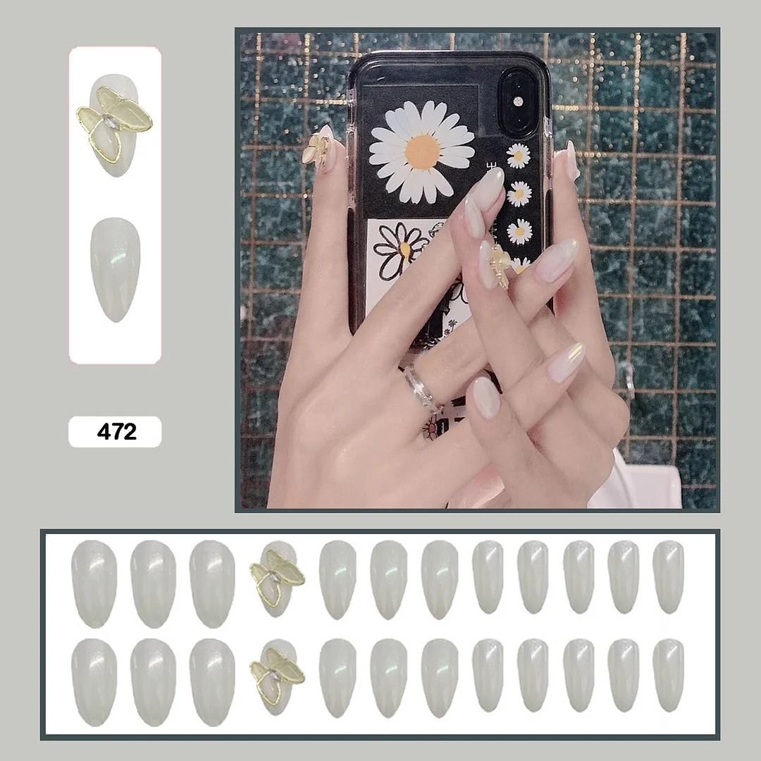 24pcs Stereoscopic Butterfly Light Luxury Elegant Nude Lady Style Removable Nail False Nail Manicure Tool-Nail Inspo