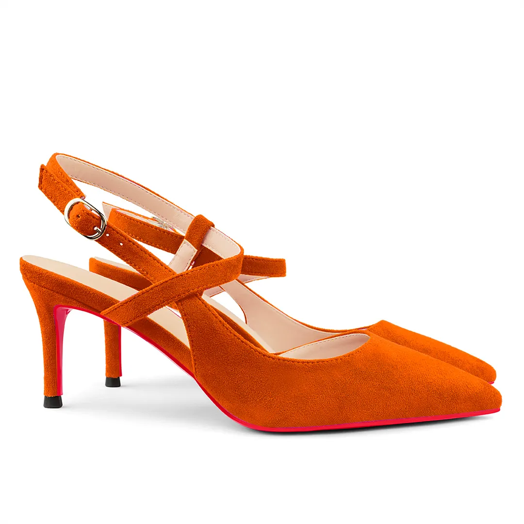 65mm Women Pumps Ankle Strap Jenlove Stiletto Slingback Suede Kitten Pointed Toe Dress Red Bottoms Heels-vocosishoes