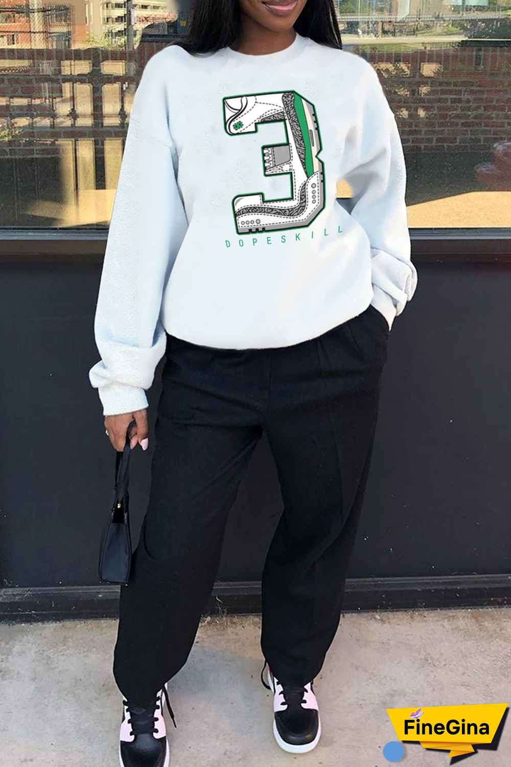 Black Casual Daily Print Patchwork O Neck Tops