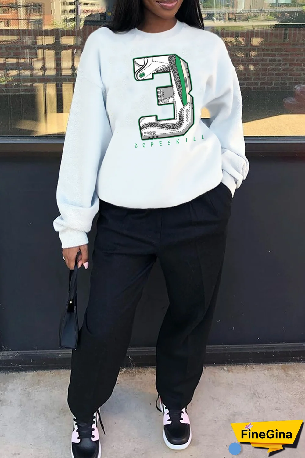 Black Casual Daily Print Patchwork O Neck Tops