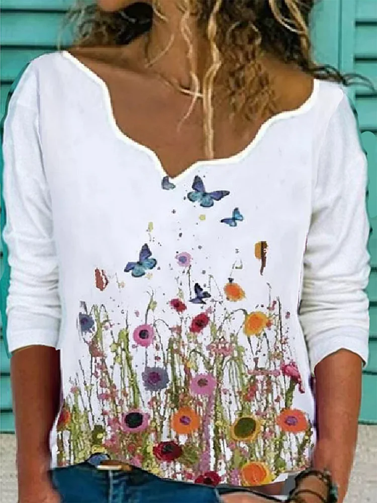 Long Sleeve Butterfly Shift Shirts & Tops