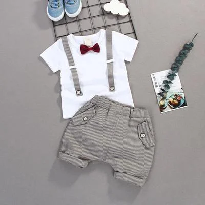 Children Baby Boys Cotton Clothes 2021 Summer Infant Kid Gentleman Outfits Bowknot Tie T-Shirt 2pcs/Set Toddler Fashion Clothing