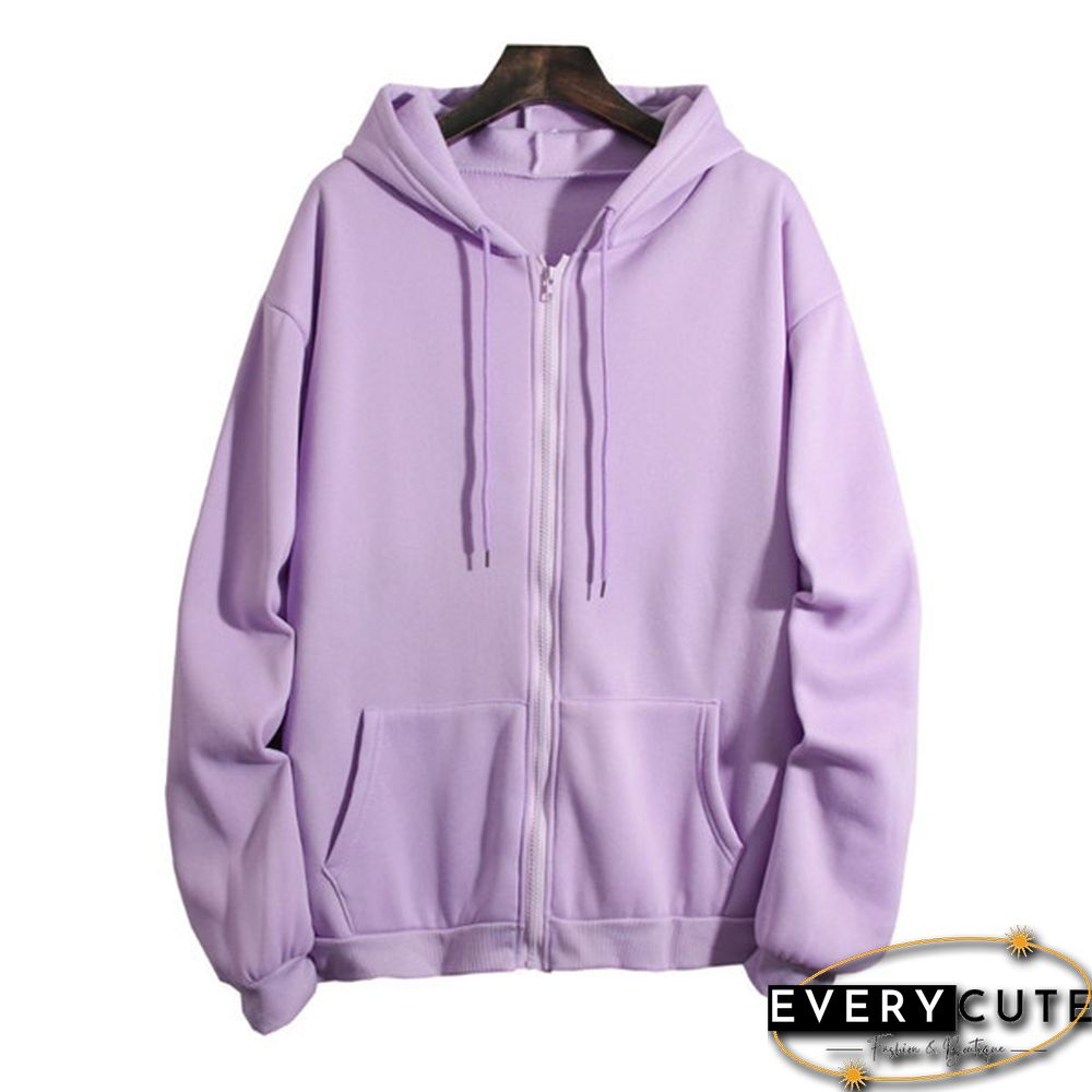 Loose Hooded Sweater Women's Autumn And Winter Large Size Zipper Cardigan Top Zip Up Hoodies Pullover