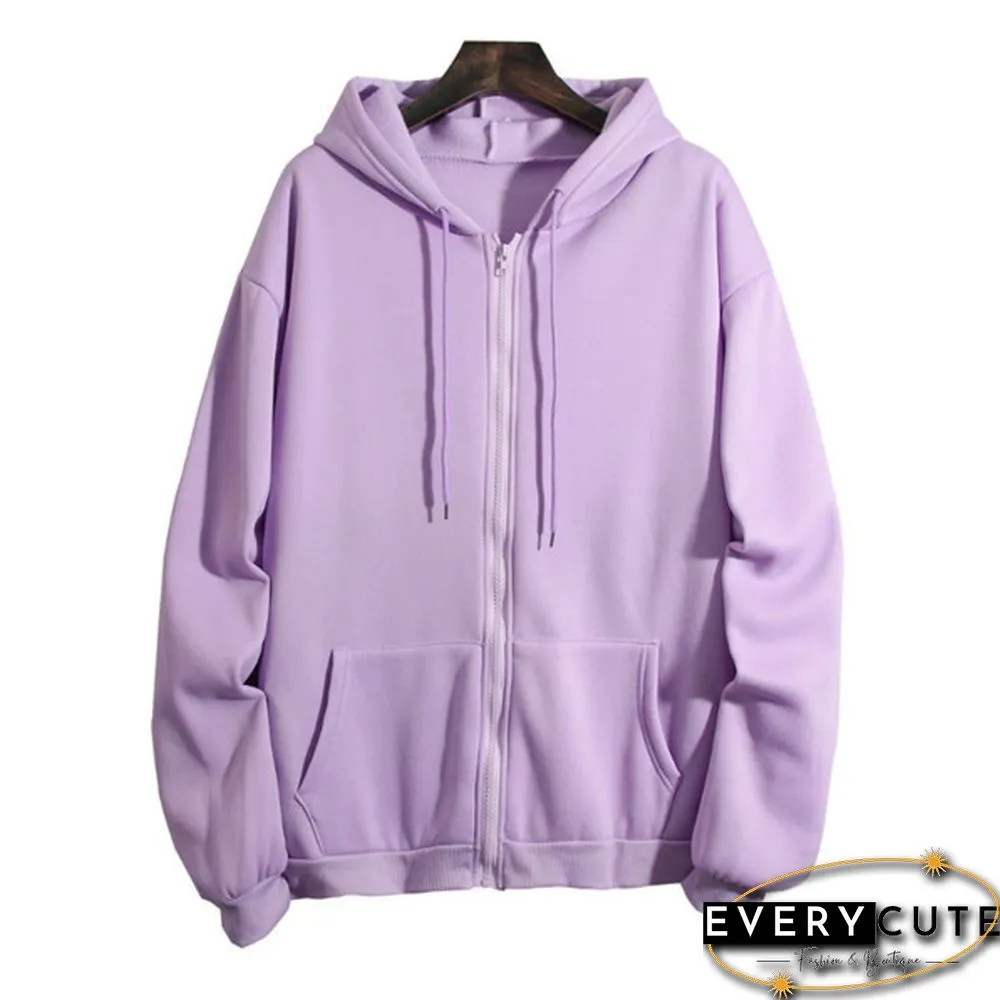 Loose Hooded Sweater Women's Autumn And Winter Large Size Zipper Cardigan Top Zip Up Hoodies Pullover