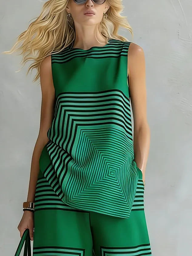 Urban Geometric Stripe Sleeveless Top Loose Fit Lightweight Daily mysite idetrend