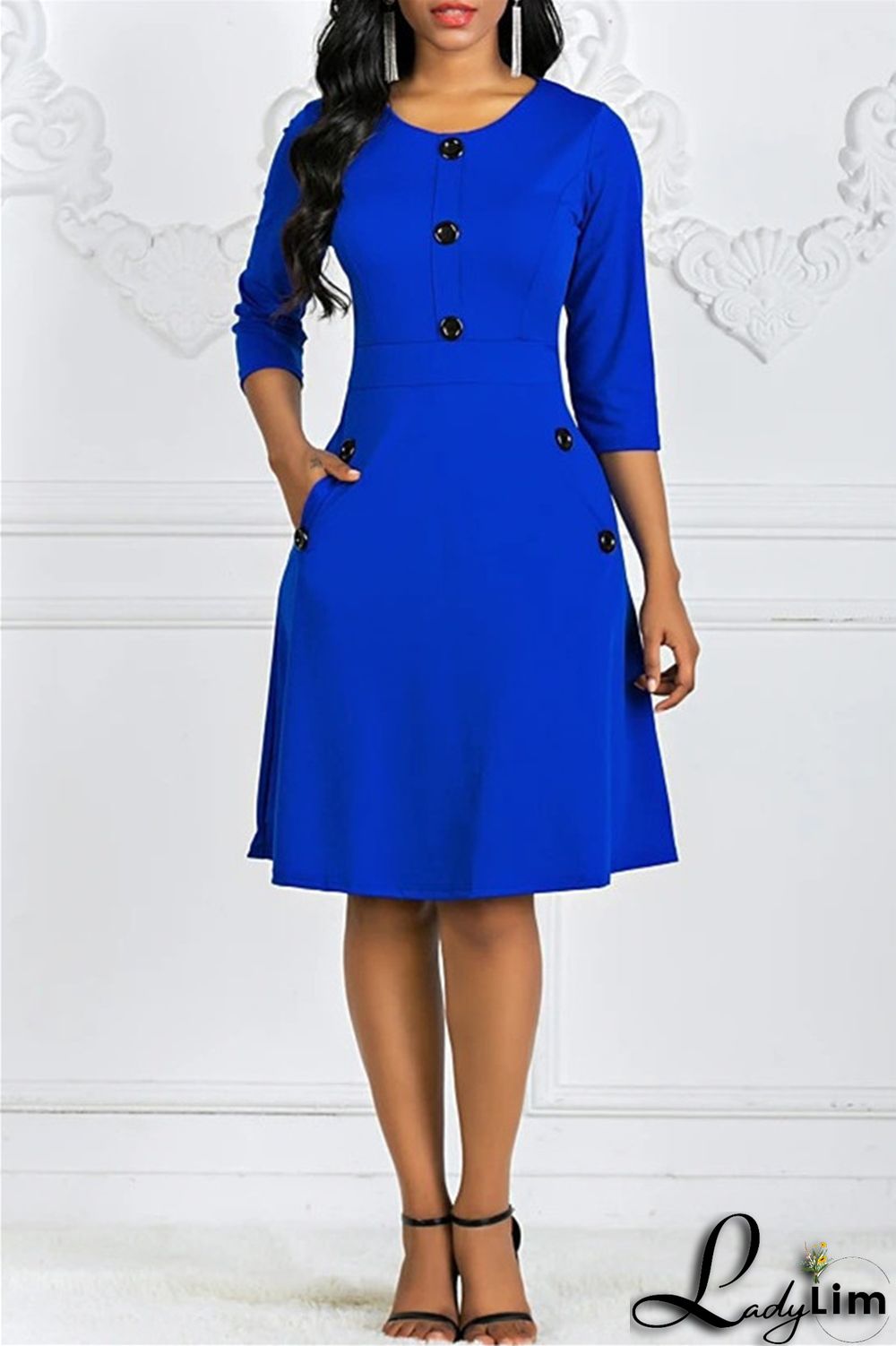 Purple Fashion Casual Solid Patchwork O Neck A Line Dresses