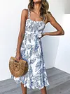 Simple Printed Condole Belt Midi Dress