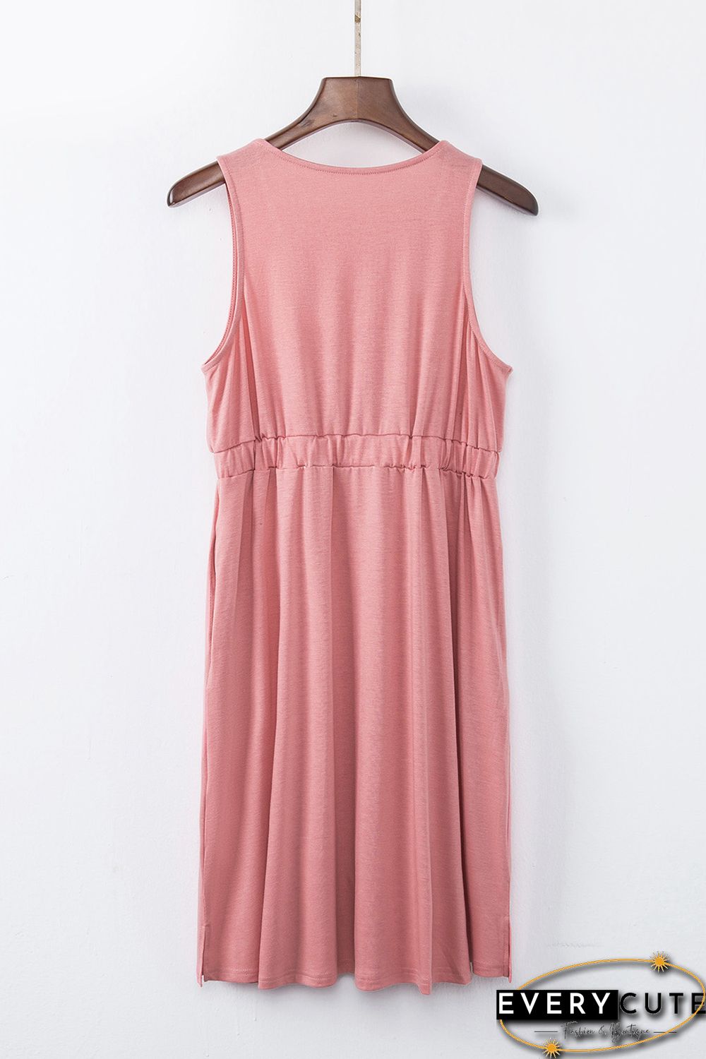 Pink Buttons Sleeveless High Waist Mini Dress