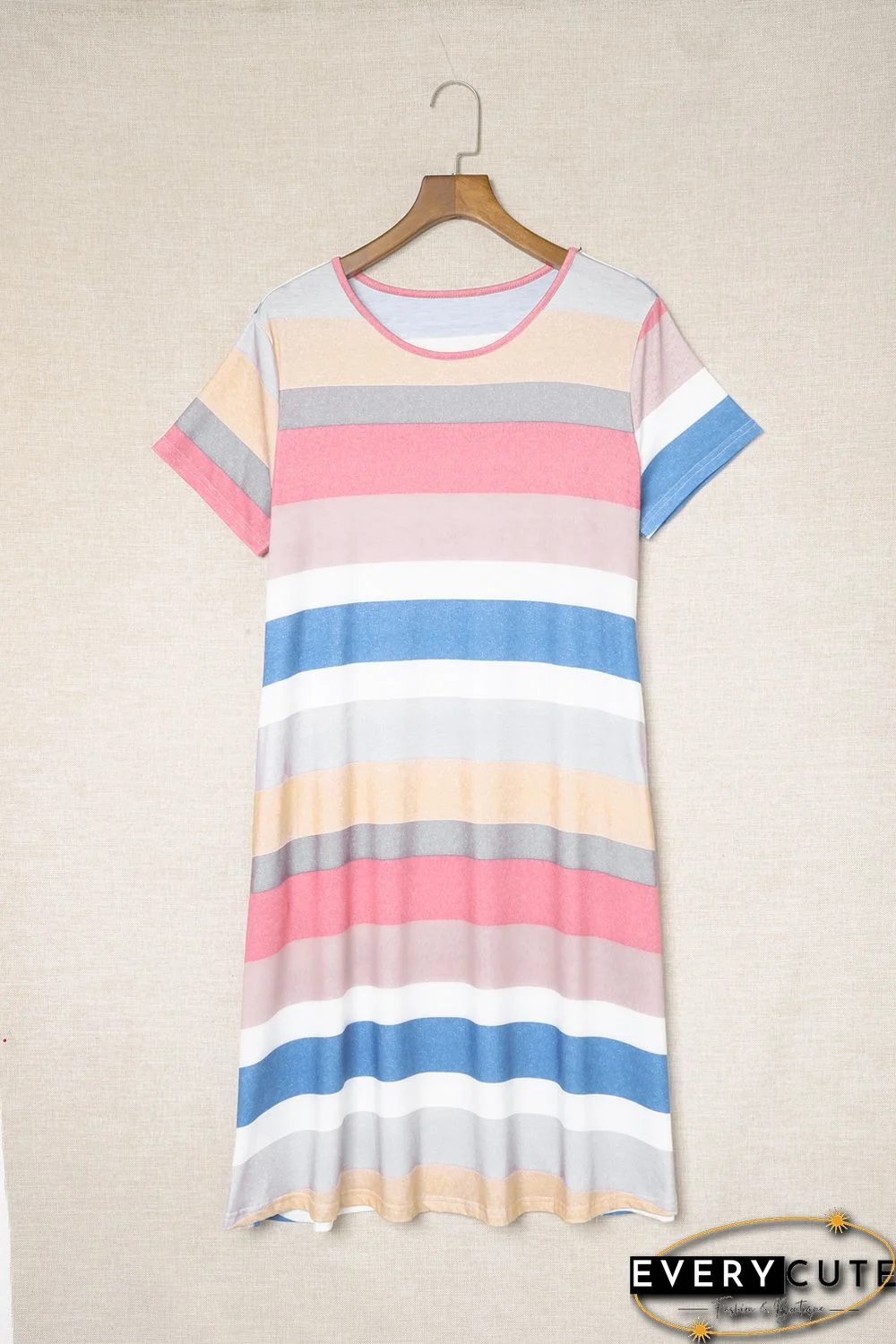 Multicolor Striped Pocket T Shirt Dress