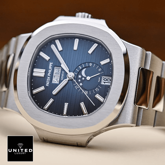 Patek Philippe Nautilus 5726-1A-014 Blue Dial Moon Replica steel bezel