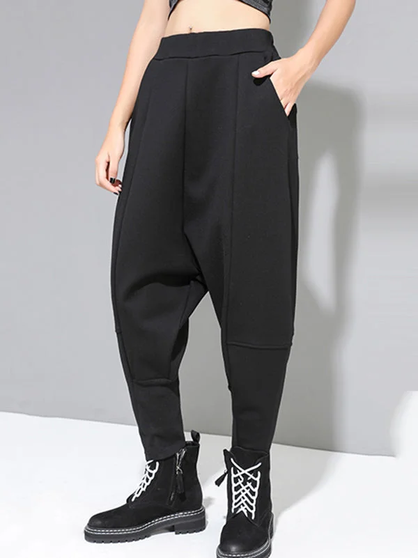 Stylish Black Velvet Split-Joint Harem Pants
