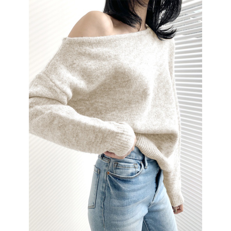 Mohair Off-shoulder Irregular Sweater