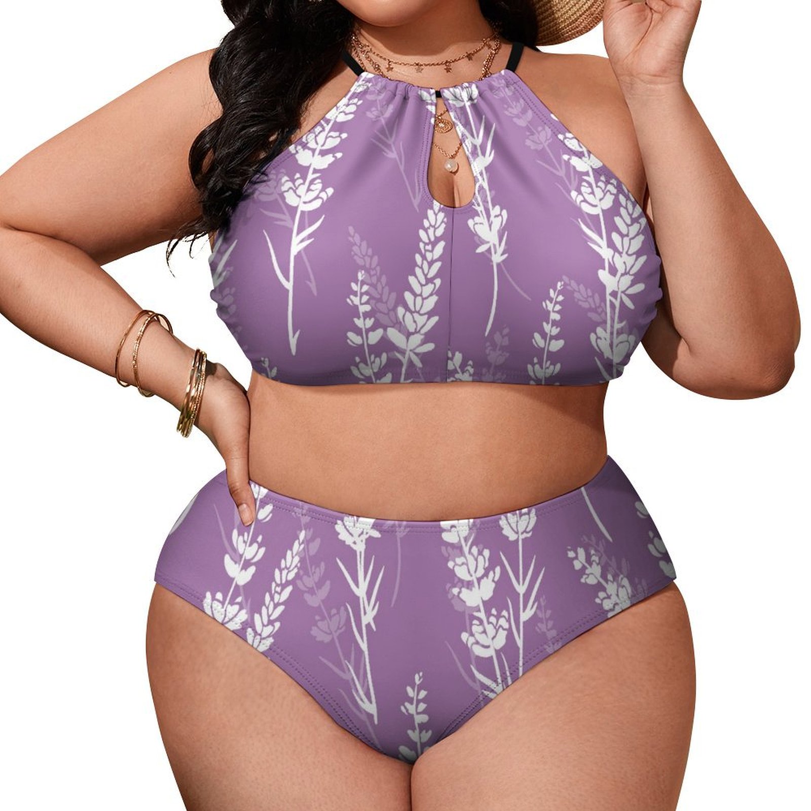 Women's Lavender High Waisted Two-Piece Plus Size Bikini Swimsuits Sets