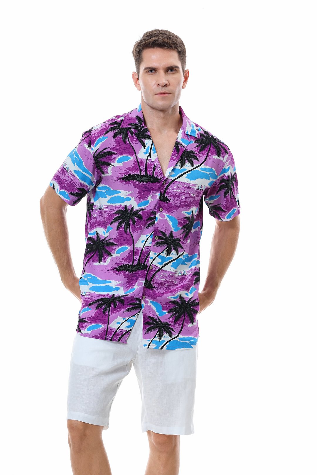 Men's Aloha Beach Shirt Purple Coconut Alex Vando Fashion