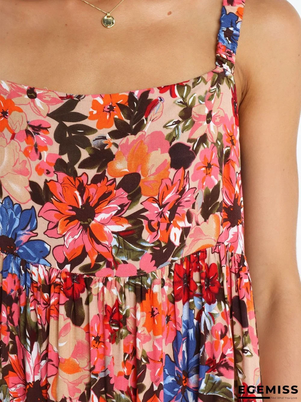 Casual Style Sling Sleeveless Large Swing Printed Dress | EGEMISS
