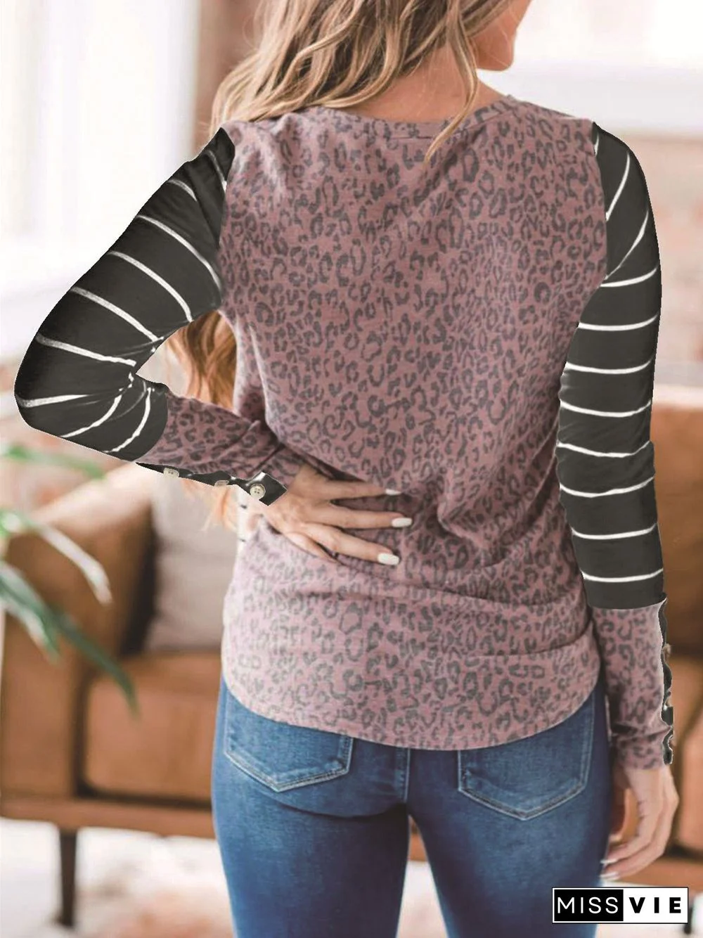 Women's Striped Long Sleeve Scoop Neck Tops